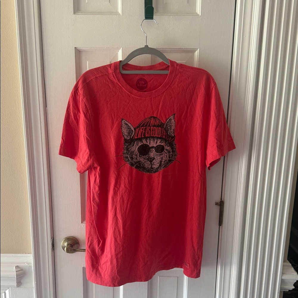 Life Is Good Red Cat Sunglasses T-Shirt